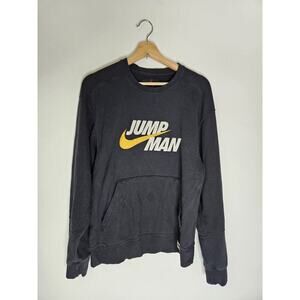 Y2k Nike Air Jordan Jumpman Fleece Crew Black S Kangaroo Pocket Swoosh Pullover